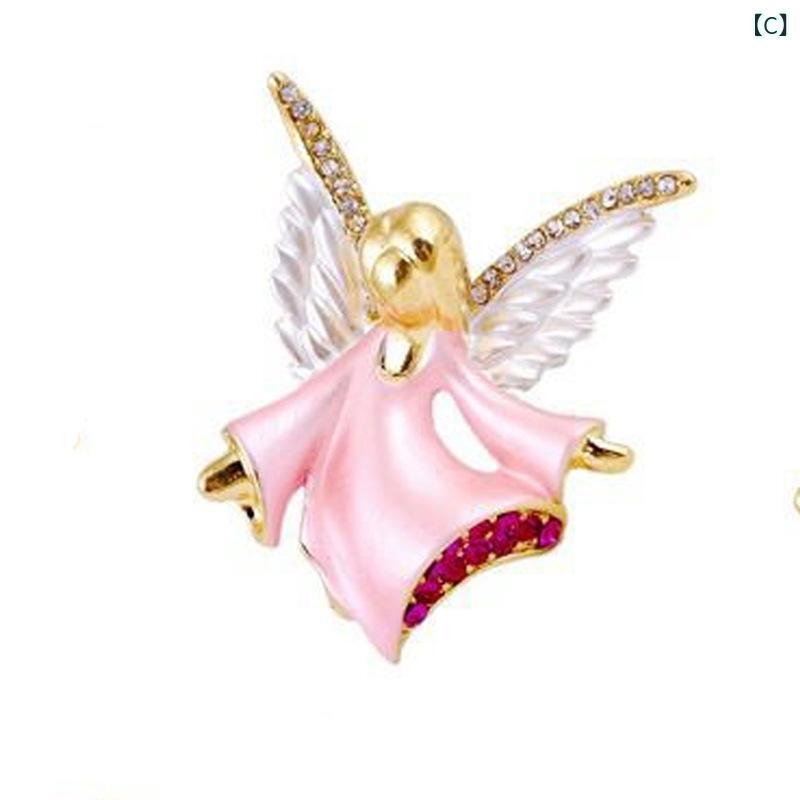narukiのブローチ レディース 女性用 欧米風 アニメ 天使 翼モチーフ 少女 キャラクター かわいい おしゃれ ファッション小物 多用途 胸飾り 合金製 電気メッキ加工 ワンポイント｜アングル3