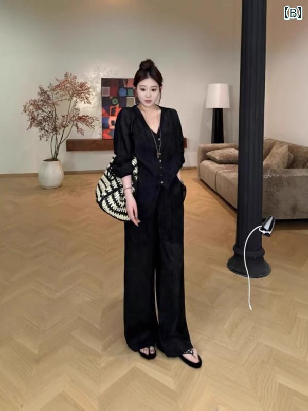 カジュアルセットアップ レディース 大きいサイズ リラックス感 ジャカード織り エレガント 細見え 着痩せ UVカット 紫外線対策 長袖 シャツ トップス ワイドパンツ コットン ポリエステル ブレンド素材 通勤 オフィス 普段使い 春夏 マカロンカラー