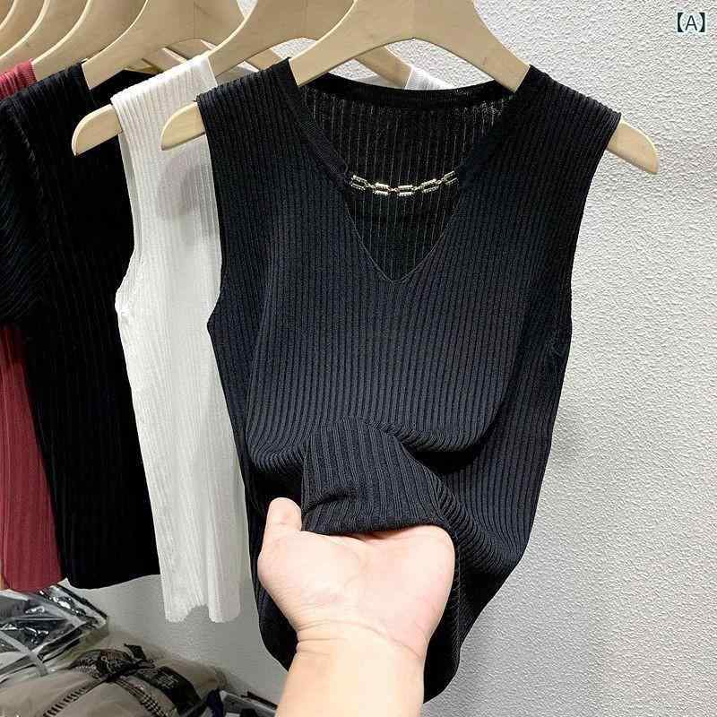 タンクトップ レディース Vネック ノースリーブ ニット ゆったり リラックスフィット 体型カバー プルオーバー シンプル きれいめ カジュアル 通勤 オフィス トップス 着回し 春夏(4)