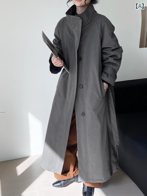 ダウンコート レディース 女性用 90% 白鴨ダウン スタンドカラー ビッグシルエット ウエストマーク トレンチコート風 ロング丈 厚手 暖かい 防寒 アウター...