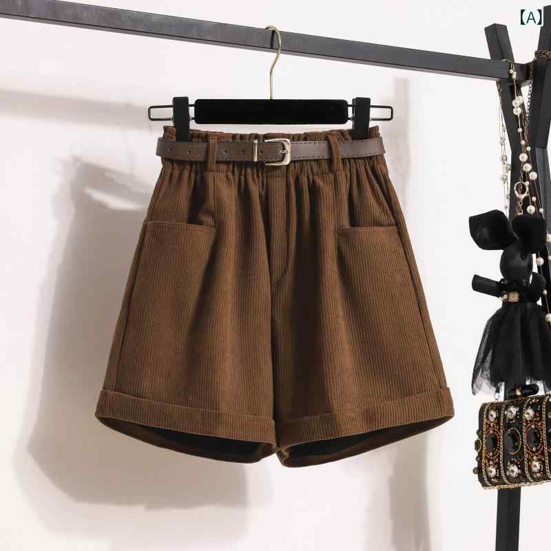 ショートパンツ レディース 大きいサイズ ぽっちゃり 着痩せ コーデュロイ ワイド ロールアップ Aライン カジュアル 半ズボン 外出着 秋冬 伸縮性 通勤