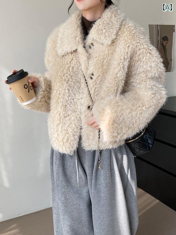 コート レディース 韓国風 ショート丈 ムートン風 ボアジャケット 襟付き フェイクファーアウター 冬 高級感 ルーズシルエット 無地 シングルボタン 大人カジ...