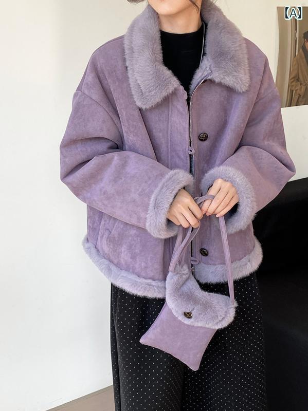 コート レディース レトロ 襟付き フェイクファー一体型 厚手 保温 暖かい 防寒 ゆったり ビッグシルエット トップス アウター 秋冬 カジュアル 韓国ファッ...