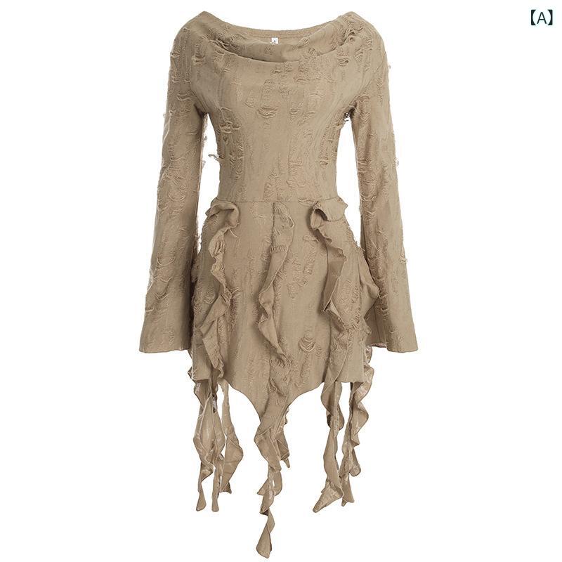 ワンピース レディース 秋 ニット オフショルダー カウルネック アシンメトリーヘム ショート丈 ダメー..