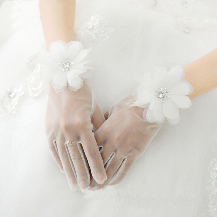 手袋 レディース ウェディング 結婚式 ブライダル 花嫁 ショート丈 レース フラワーモチーフ シースル..