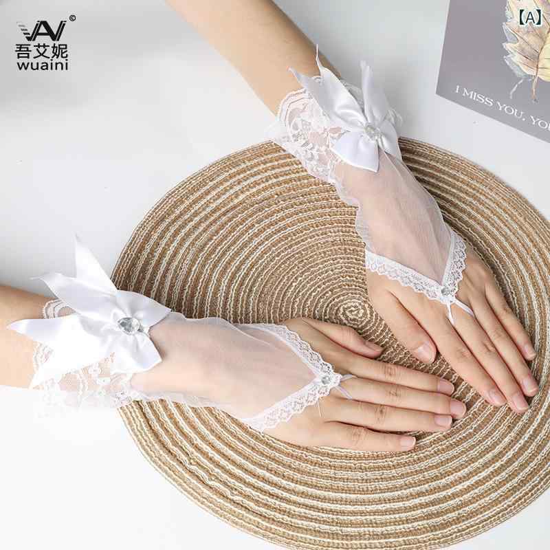 手袋 レディース 女性用 指なし グローブ ショート丈 ブライダル ウェディング 花嫁 レース メッシュ ..