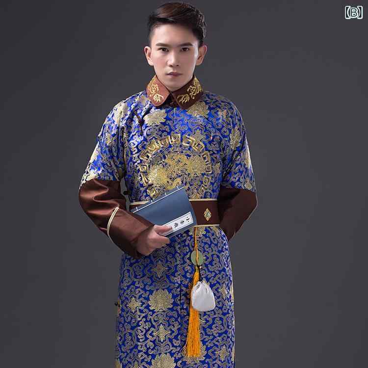 舞台衣装 メンズ 清朝時代劇 皇帝服 龍袍 帝王装 ロング丈 豪華絢爛 中国伝統服 演劇 舞台 撮影 学園祭 文化祭 イベント コスプレ 仮装 ハロウィン パーティー 織錦ポリエステル コスチューム