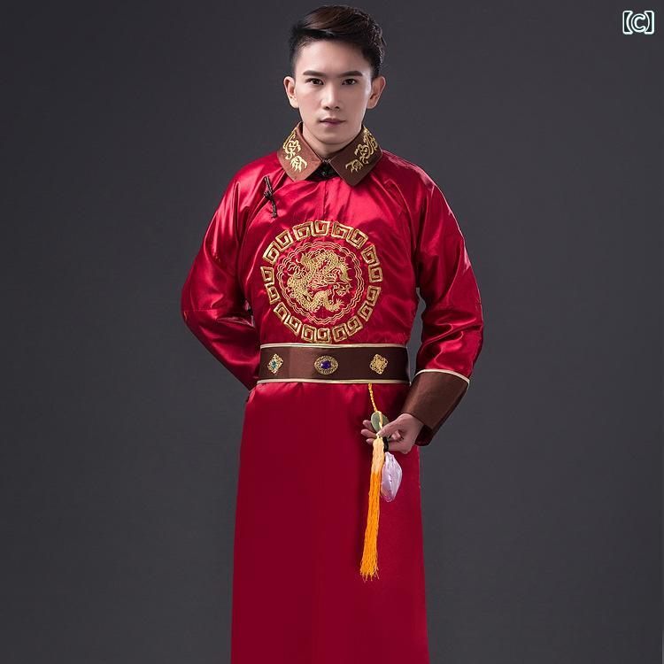 舞台衣装 メンズ 清朝時代劇 皇帝服 龍袍 帝王装 ロング丈 豪華絢爛 中国伝統服 演劇 舞台 撮影 学園祭 文化祭 イベント コスプレ 仮装 ハロウィン パーティー 織錦ポリエステル コスチューム