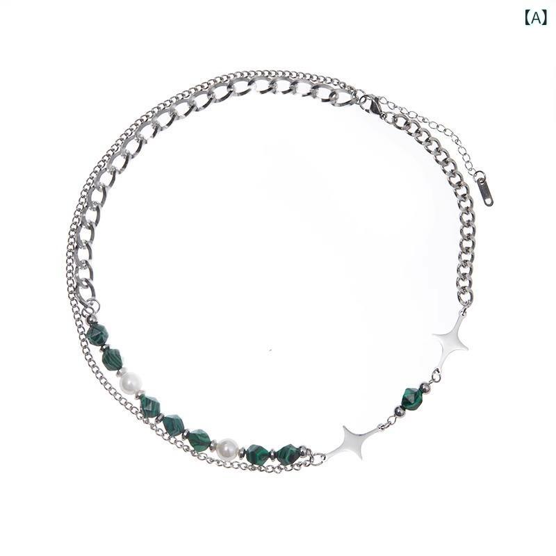 ネックレス 男女兼用 高級感 個性的 インスタ映え ヒップホップ ストリート チタン鋼 天然石 孔雀石 グ..