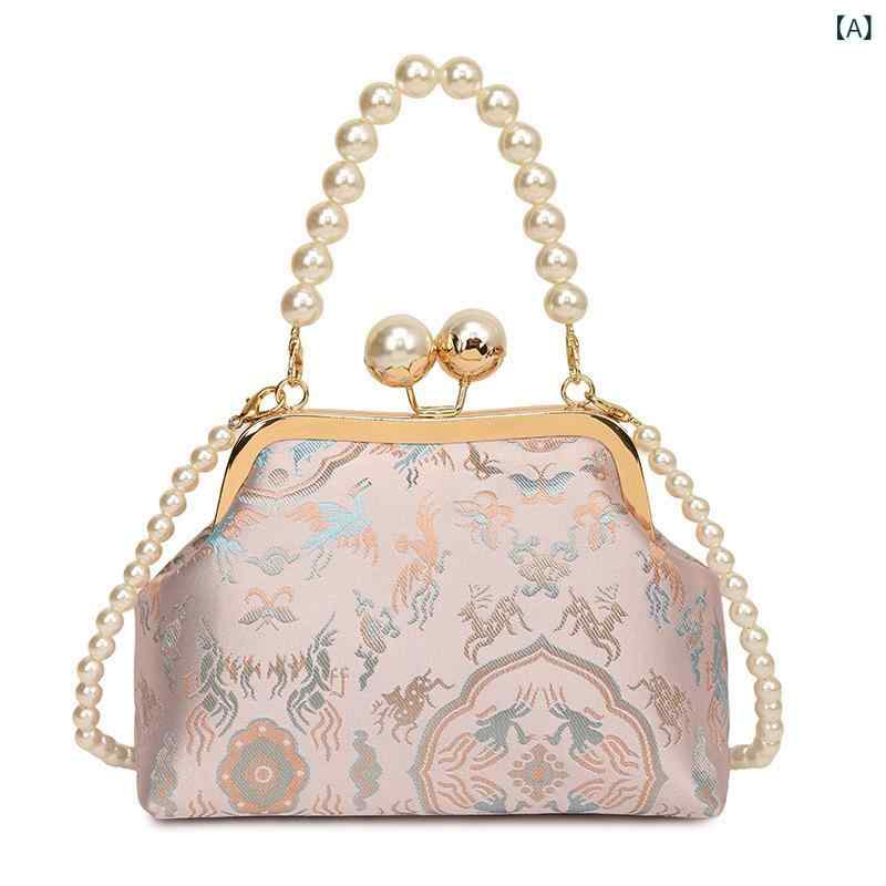 乐天商城 - バッグ レディース 刺繍 シェル型 ハンドバッグ ショルダーバッグ パール 中華風 上品 エレガント 高級感 ミニ コンパクト 普段使い デイリーユース 秋冬 柔らかな おしゃれ かわいい