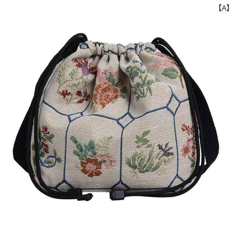 バッグ レディース レトロ アジアン アート 蝶々刺繍 ナイロン 巾着型 バケットバッグ ショルダーバッグ 斜め掛け 手提げ鞄 デイリーユース 個性的 かわいい