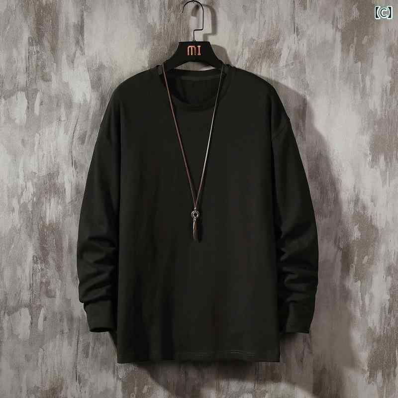 Tシャツ メンズ 長袖 韓国風 ファッション ゆったり ルーズ ビッグシルエット 薄手 綿100% 春夏 抗菌 カジュアル 普段使い インナー