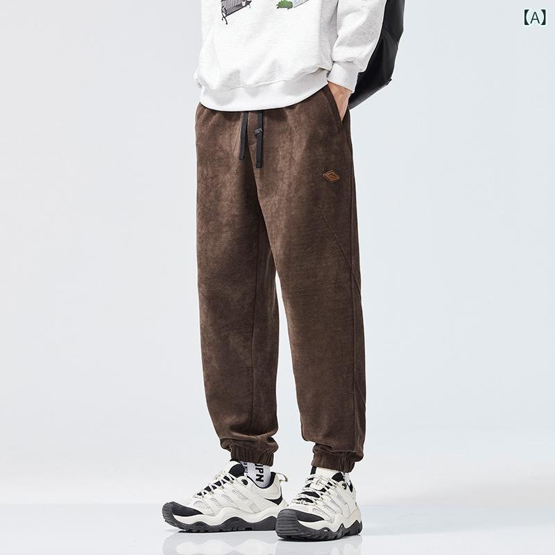 スウェットパンツ メンズ アメリカンカジュアル ヘビーウェイト テクスチャ感 ゆったり 伸縮性 裾絞り テーパード ジョガーパンツ 切り替え 多ポケット 耐摩耗 形状記憶 ポリエステル ミドルウエスト ドローコード 秋冬 ブラウン