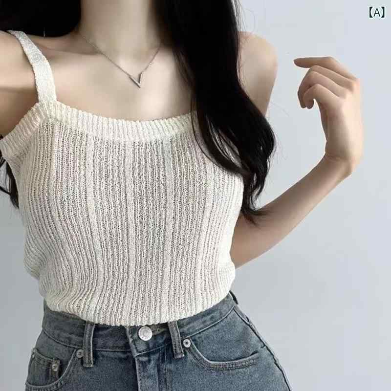 トップス レディース 女性用 フレンチスタイル ニット キャミソール タンクトップ 春夏 インナー 重ね..