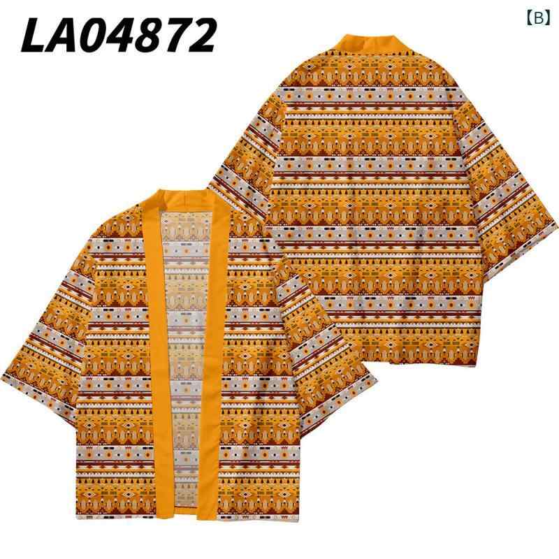 羽織 メンズ 男性用 龍イラスト 3Dプリント 七分袖 開襟 ゆったり リラックスフィット ポリエステル 和風カーディガン カジュアル エスニック 普段使い 若者向け トップス