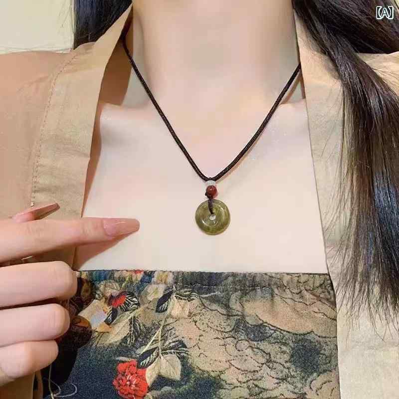 ネックレス レディース チャイナ風 平安扣 レトロ ペンダント ロープ 編み エスニック アクセサリー アジアン タッセル カジュアル