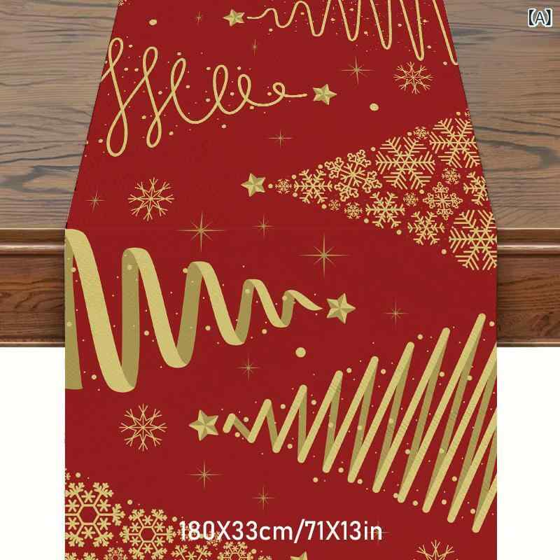 テーブルランナー クリスマス リネン風 プリント柄 欧風 家庭用 ダイニング リビング 室内 屋外 ポリエ..