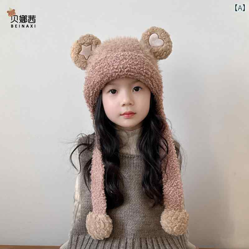 ニット帽 ベビー キッズ 女の子 秋冬 防寒 保温 耳あて付き アクリル かわいい キュート スター ハート..