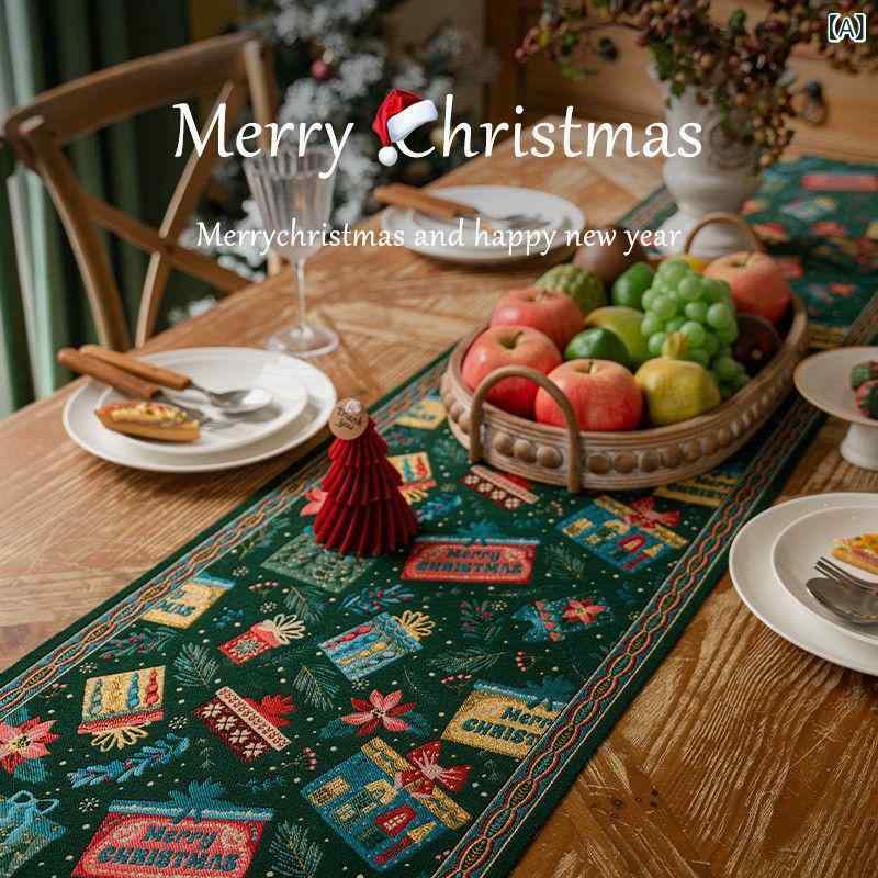 テーブルランナー クリスマス お正月 飾り 上品 高級感 アメリカンモダン 花柄 フリンジ付き ポリエス..