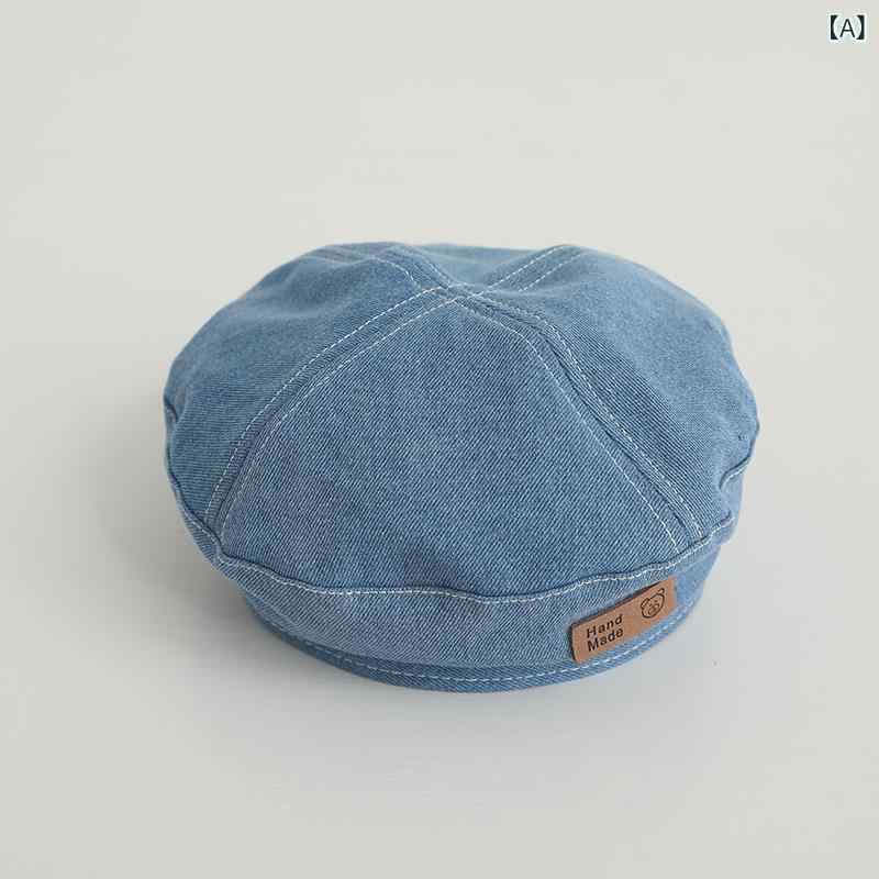 ベレー帽 キッズ 子供 男の子 女の子 春秋 レトロ ヴィンテージ 配色切り替え ウォッシュド デニム ブ..