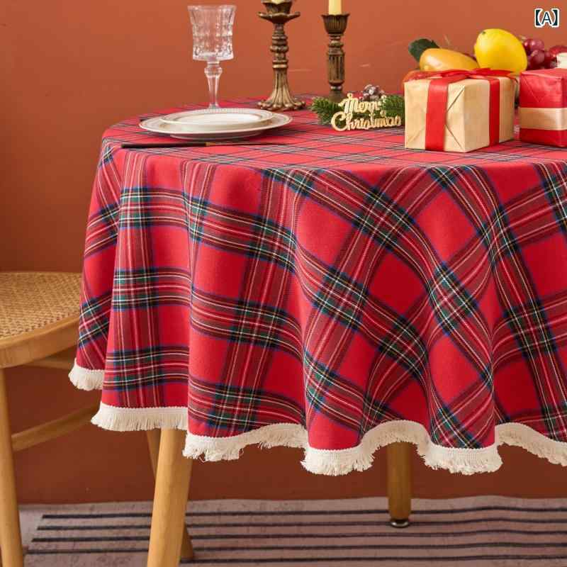 テーブルクロス クリスマス レッドチェック 格子柄 円形 インスタ映え おしゃれ アメリカンヴィンテージ レトロ 結婚式 パーティー 食卓カバー 雰囲気作り ポリエステル製 耐久性 防塵
