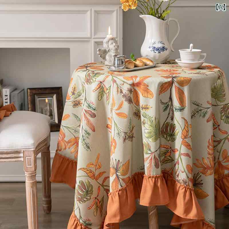 テーブルクロス アメリカンカントリー レトロ ヴィンテージ 田園風 SNS映え 円形 丸型 フリル 花柄 ダイニング リビング 食卓 小円卓 コーヒーテーブル バルコニー ポリエステル 汚れ防止 おしゃれ 装飾