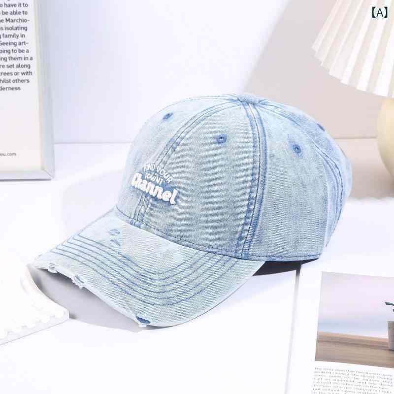 Newsboy Cap - キャップ 男女兼用 ストリート レトロ ヴィンテージ ダメージ加工 デニム 立体刺繍 ベースボールキャップ 韓国風 カップル 小顔効果 オールシーズン サイズ調整可能 カーブブリム UVカット