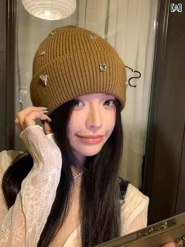 ニット帽 レディース ラインストーン ビジュー キラキラ 厚手 防寒 保温 あったか ウール混 秋冬 スキ..