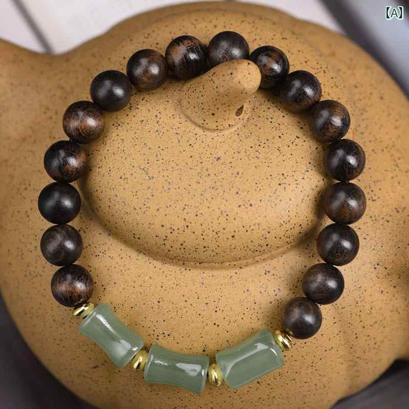 ブレスレット 男女兼用 天然 沈香木 和田玉 白玉 猫の爪 モチーフ 数珠 念珠 パワーストーン 手作り ハ..