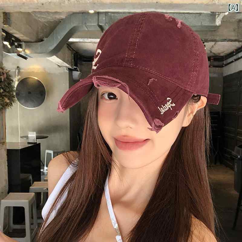 キャップ レディース アメリカン デニム ウォッシュ加工 ダメージ ユーズド加工 刺繍 アルファベット ..