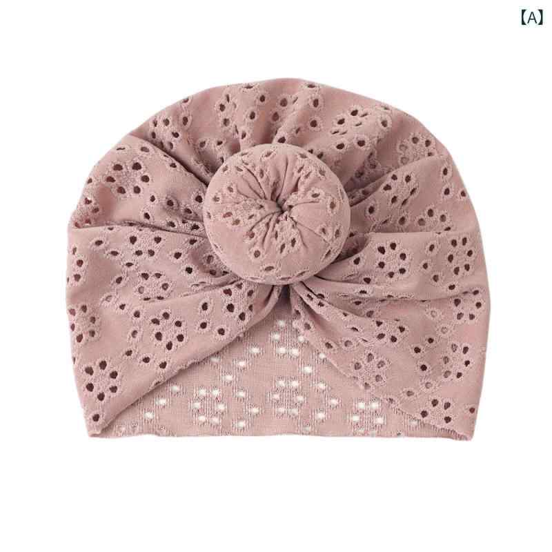 ベビー帽子 キッズ 赤ちゃん コットン 綿 メッシュ レース ドーナツ型 ターバン風 デザイン 無地 通気..