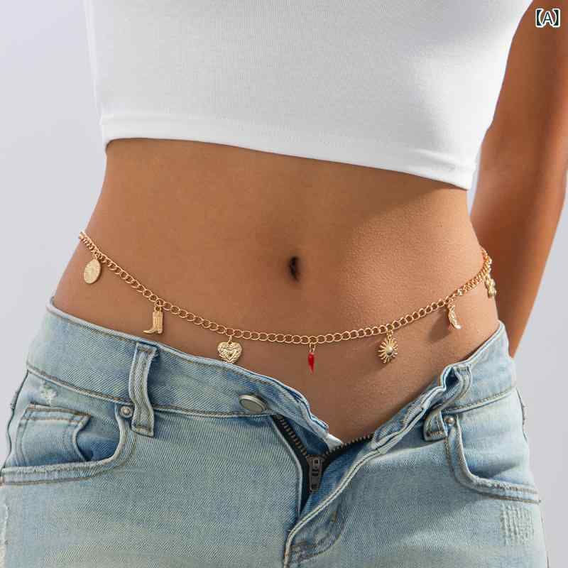 ウエストチェーン レディース ins風 おしゃれ セクシー ギャル スタイリッシュ ハート 唐辛子モチーフ ..