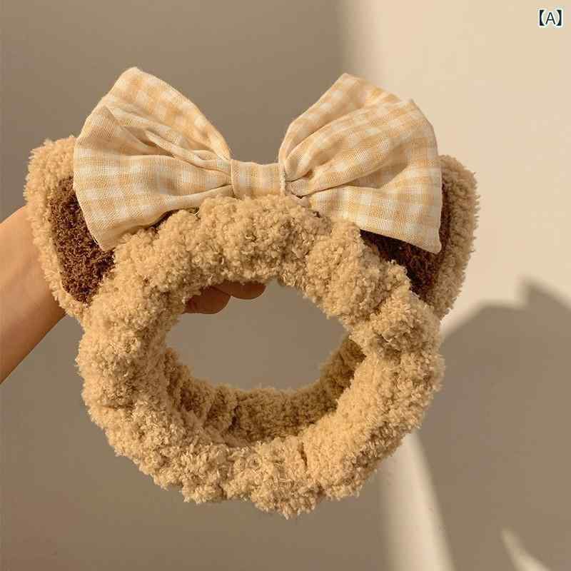 ・スタイル: 韓国風・素材: ぬいぐるみ・種類: 洗顔ヘアバンド・デザイン: リボンび・柄: 格子柄・カラー展開: カーキ、オフホワイト、ブラウン、ピンク・トレンド要素: アニマル、チェック、キャラクター、レトロ、リボン、立体装飾、刺繍・カテゴリ: ヘアアクセサリー