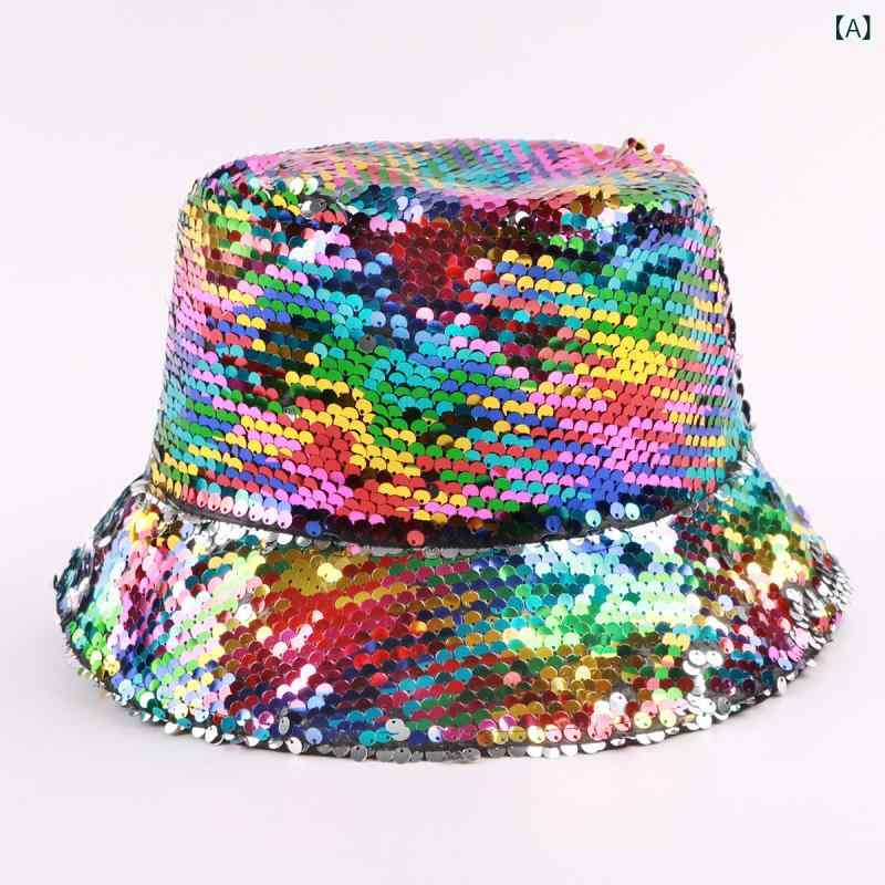 バケットハット スパンコール ディスコ レインボーカラー マルチカラー きらきら グリッター デニム パ..