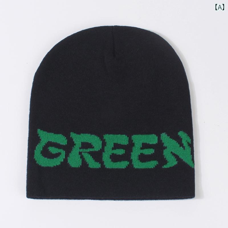 ニット帽 レディース 女性用 秋冬 グリーン アクリル ストリート系 カジュアル ゆったり ルーズ ビーニ..