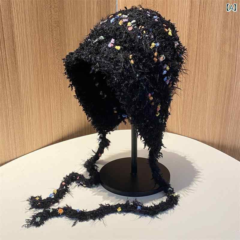 ニット帽 レディース 秋冬 手編み カラフル ポンポン ふわふわ もこもこ かわいい ...