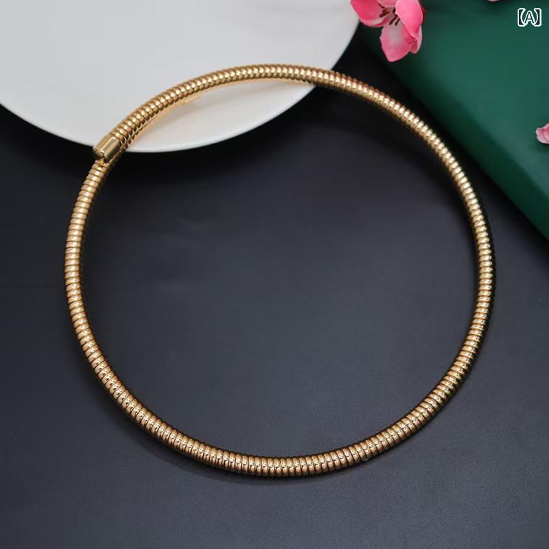 ネックレス レディース ステンレス製 シンプル サークル型 幾何学模様 ラインデザイン チョーカー 欧米..