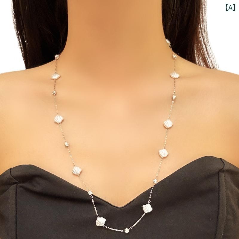 ネックレス レディース パール シェル 星 タッセル ハート モチーフ ペンダント 合金製 電気メッキ加工..