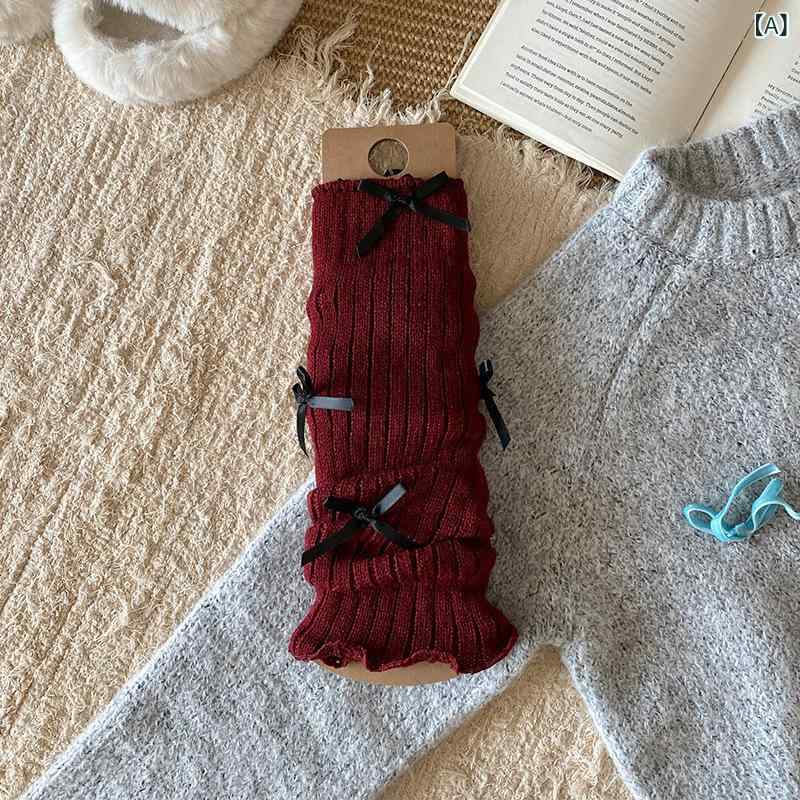 レッグウォーマー レディース リボン バレエ風 ロリータ くしゅくしゅ ルーズソックス風 ロング丈 かわいい ガーリー ニット アクリル 通気性 ジャカード カジュアル 普段使い 足元カバー