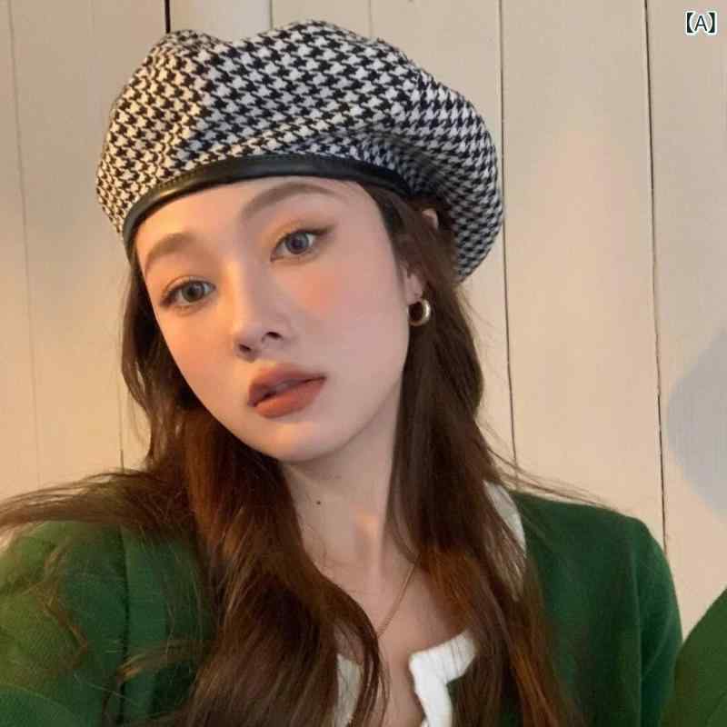 Rakuten - ベレー帽 レディース 女性用 千鳥格子 春秋 ブリティッシュ レトロ 韓国ファッション ラウンドフォルム おしゃれ トレンド カジュアル 上品 普段使い 通気性 保温性