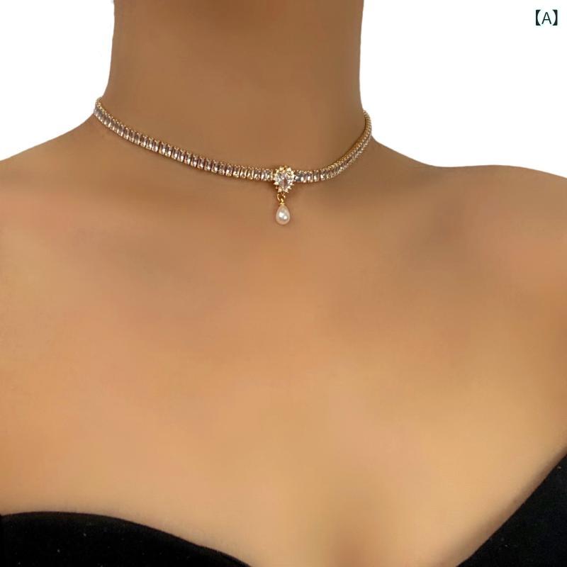 ネックレス レディース フェイクパール ジルコニア ドロップ 雫 切り替え 宮廷風 華やか エレガント 上品 軽やか ラグジュアリー 首飾り ファッション 通勤 カジュアル 普段使い
