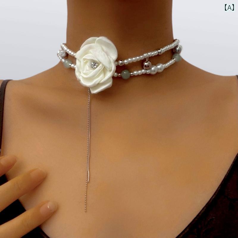 ネックレス レディース ローズ バラ パール パール ショート チョーカー 個性的 デザイン 華やか 上品 ..