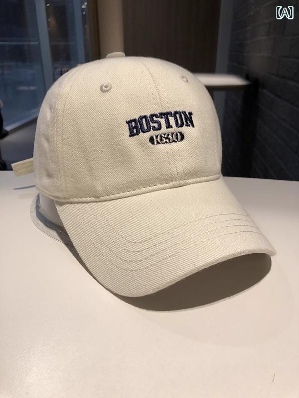 Cap - キャップ 男女兼用 韓国風 ストリートファッション カジュアルスタイル 英字刺繍 微起毛 コットン 湾曲つば つば広 ラウンドトップ サイズ調整可能 遮光 通気性 お洒落