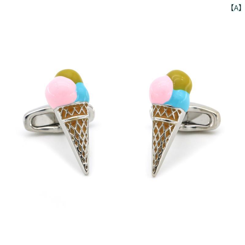 カフスボタン メンズ 男性用 アイスクリーム モチーフ ユニーク 個性的 かわいい おしゃれ 銅製 エナメ..