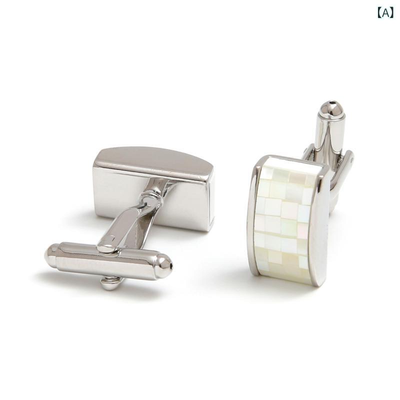 カフスボタン カフリンクス メンズ 男性用 高級感 シンプル 芸術的 アート 貝殻 シェル 象嵌 幾何学デ..