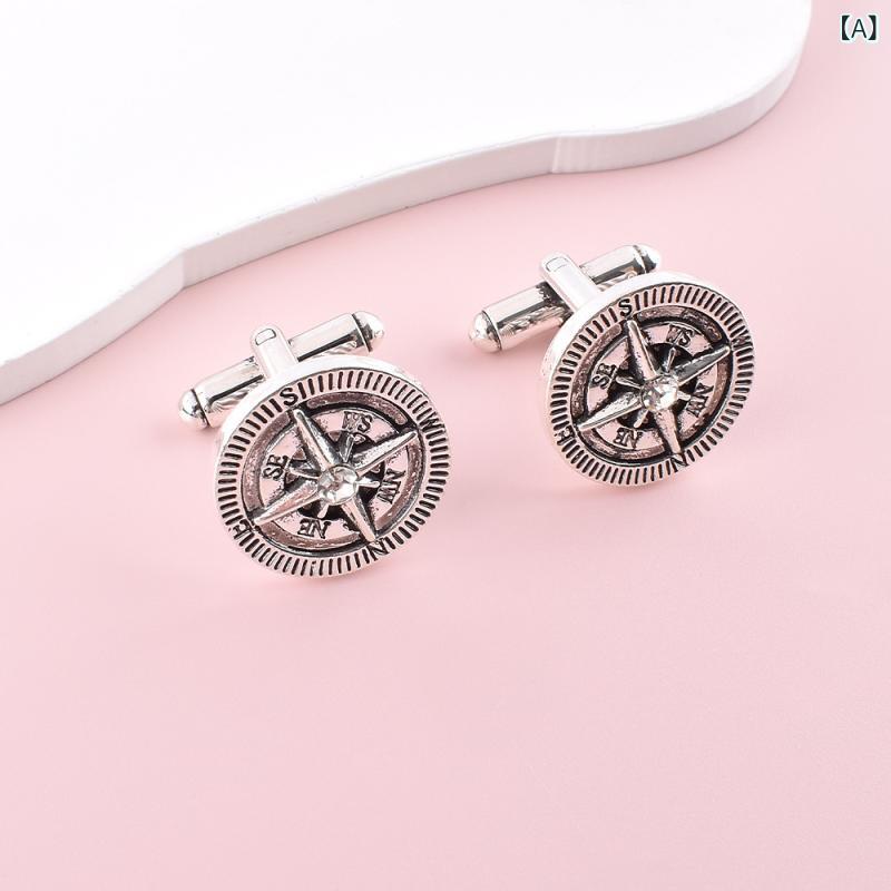 カフス メンズ 男性用 紳士用 欧米風 芒星 コンパス 羅針盤 高級感 合金製 電気メッキ加工 ビジネス フ..