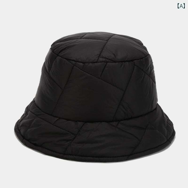 帽子 レディース 女性用 中綿 軽量 柔らかな 保温性 防風 チェック柄 シンプル 無地 おしゃれ トレンド バケットハット フィッシャーマンハット フラットトップ つば短め カジュアル 通学 旅行 お出かけ 韓国風 韓流 ナチュラル 普段使い デイリー(4)