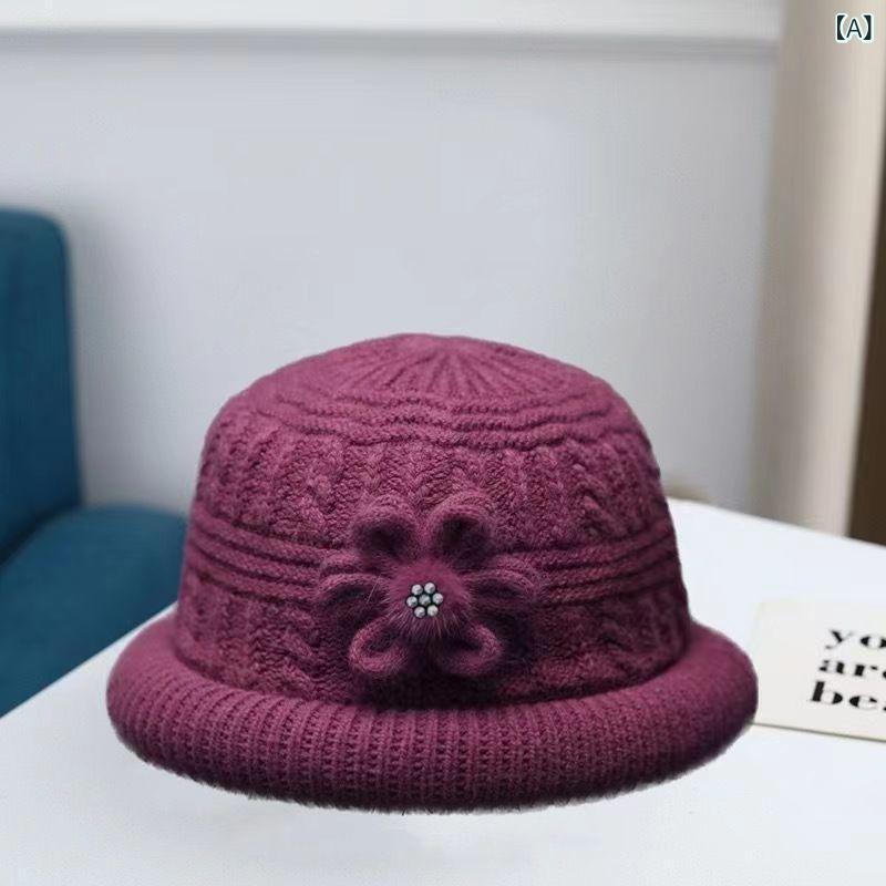 Knit Hat - 帽子 レディース 女性用 中高年向け 高齢者 ママ おばあちゃん ニット帽 ラビットファー 裏起毛 フリース裏地 防寒 保温 あったか 秋冬
