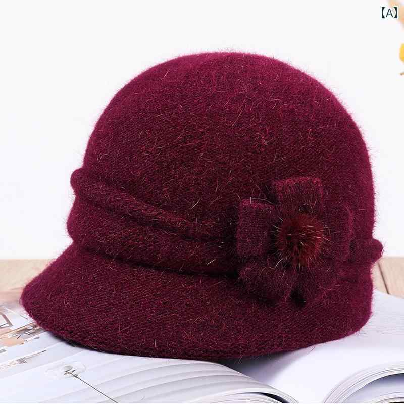 Cap, Hat - 帽子 シニア 女性 ニット ラビットファー クロッシェハット 秋冬 あったか 保温 防寒 ショートブリム 丸型 カジュアル シンプル 普段使い ミセス向け