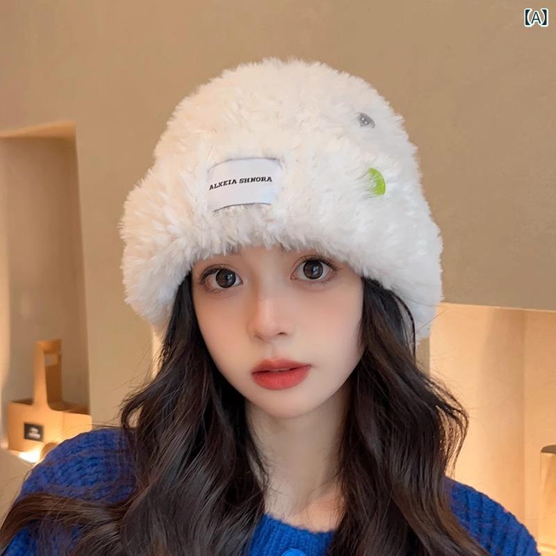 Knit Hat - 帽子 レディース もこもこ ファー ニット帽 秋冬 韓国風 厚手 防寒 保温 小顔効果 耳当て付き カジュアル 普段使い 防風 シンプル おしゃれ